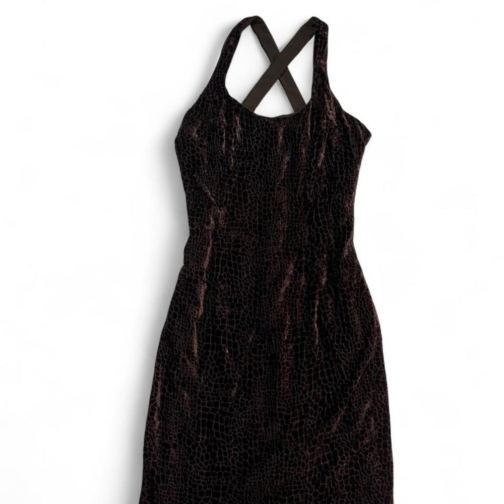 Vintage 90s Georgiou Studio Brown Burnout Velvet Animal Print Dress
